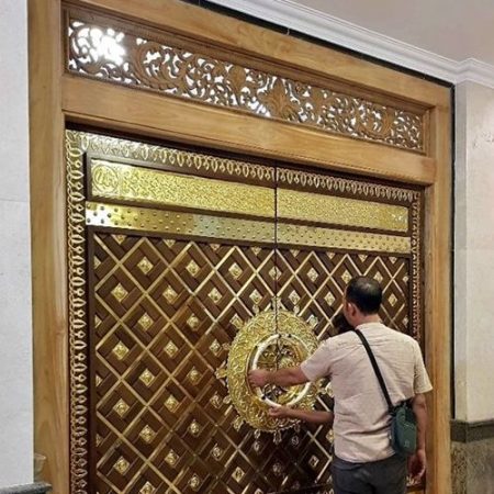 Pintu Masjid Nabawi Jati Asli Ukiran Dan Kuningan Ukir Tempel